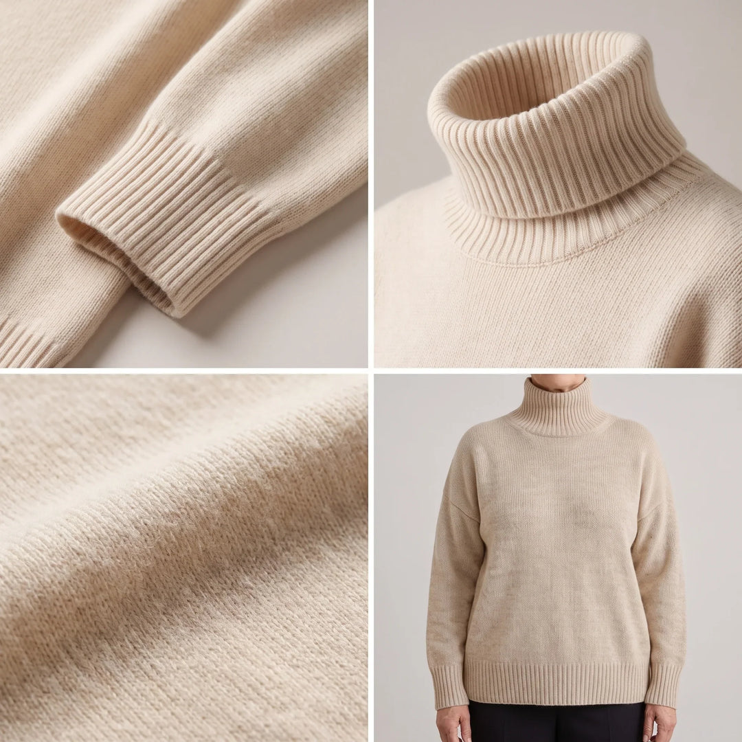 Ribbed Turtleneck Sweater for Women – Oversized Drop Shoulder Knit Pullover, Chunky Fall and Winter Sweater