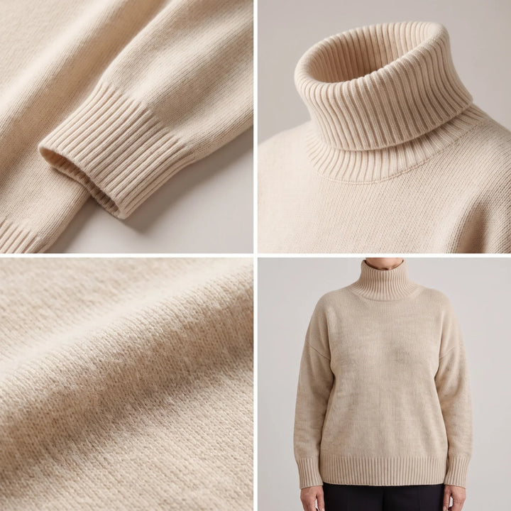 Ribbed Turtleneck Sweater for Women – Oversized Drop Shoulder Knit Pullover, Chunky Fall and Winter Sweater