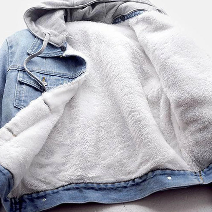 Sherpa Lined Denim Jacket for Women – Hooded Jean Jacket with Removable Hood, Button Front Fall Jacket