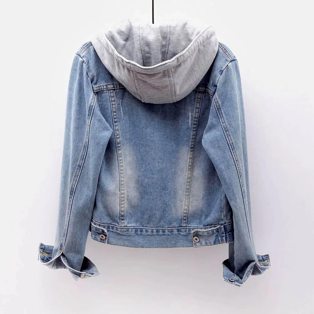 Sherpa Lined Denim Jacket for Women – Hooded Jean Jacket with Removable Hood, Button Front Fall Jacket