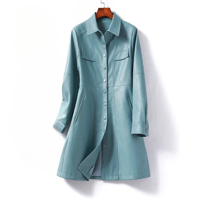 Faux Leather Shirt Jacket for Women – Button Front Shacket with Snap Chest Pockets, Oversized Fall Leather Look Jacket