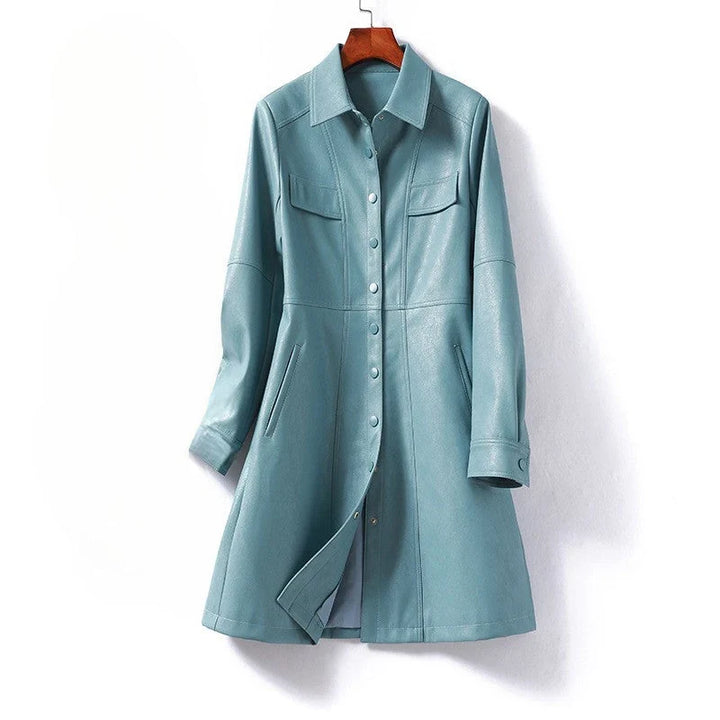 Faux Leather Shirt Jacket for Women – Button Front Shacket with Snap Chest Pockets, Oversized Fall Leather Look Jacket
