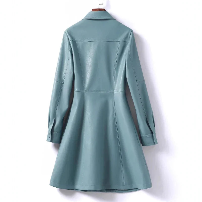 Faux Leather Shirt Jacket for Women – Button Front Shacket with Snap Chest Pockets, Oversized Fall Leather Look Jacket