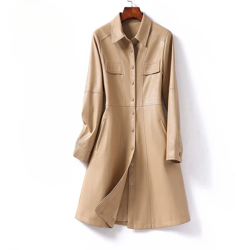 Faux Leather Shirt Jacket for Women – Button Front Shacket with Snap Chest Pockets, Oversized Fall Leather Look Jacket
