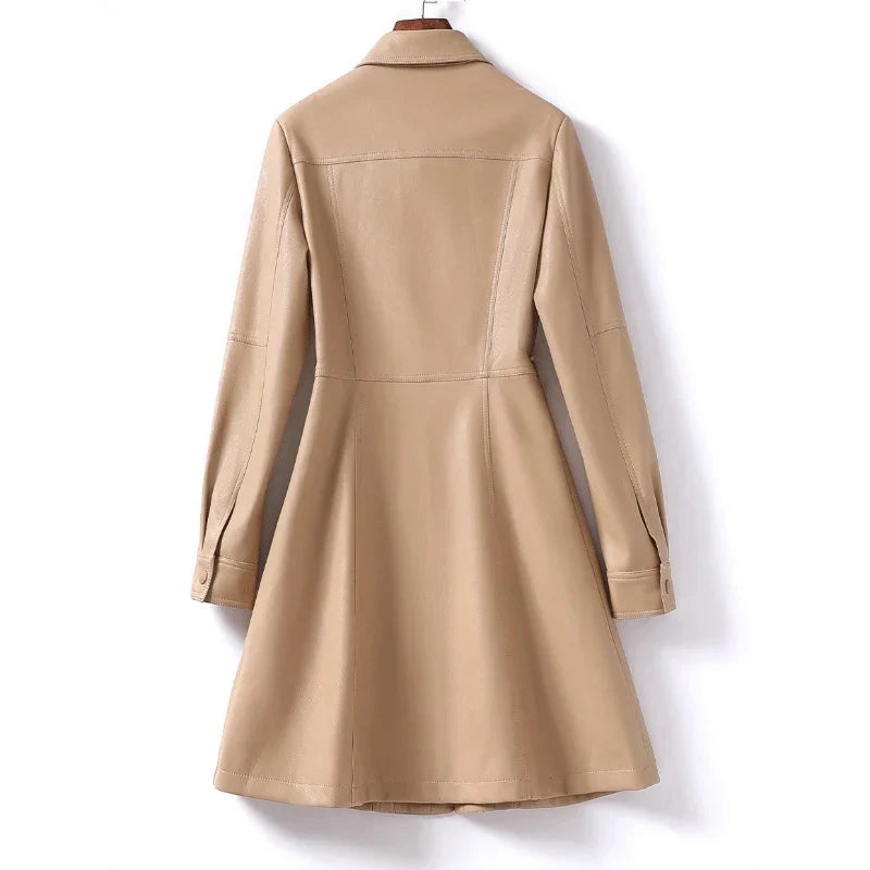 Faux Leather Shirt Jacket for Women – Button Front Shacket with Snap Chest Pockets, Oversized Fall Leather Look Jacket