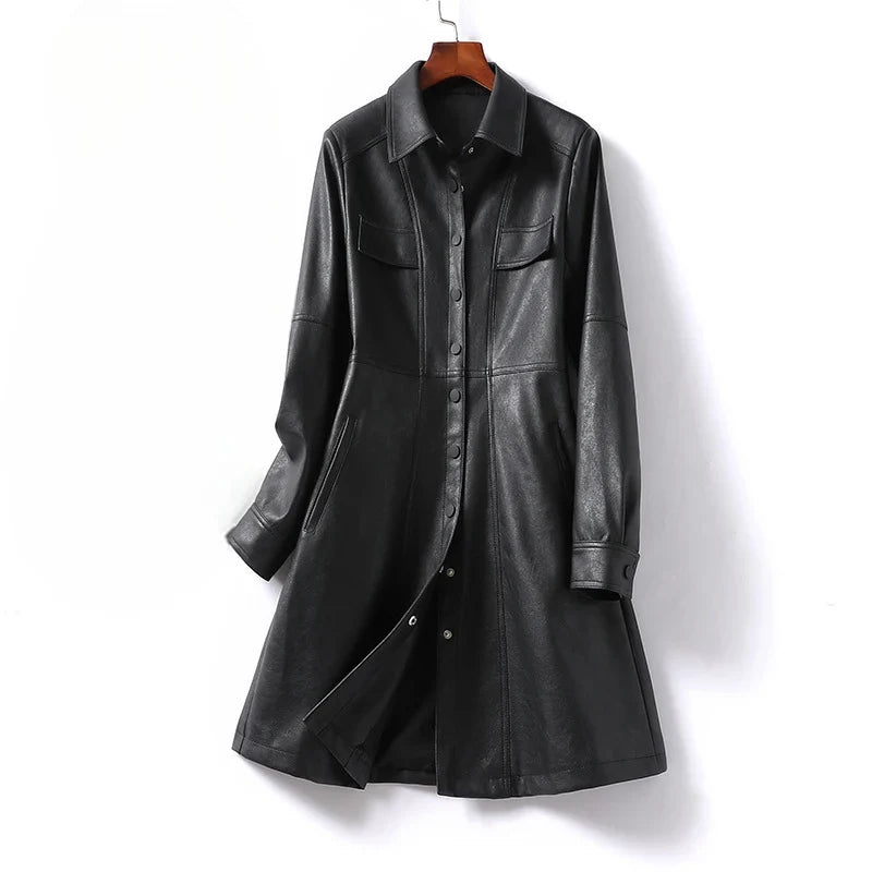 Faux Leather Shirt Jacket for Women – Button Front Shacket with Snap Chest Pockets, Oversized Fall Leather Look Jacket