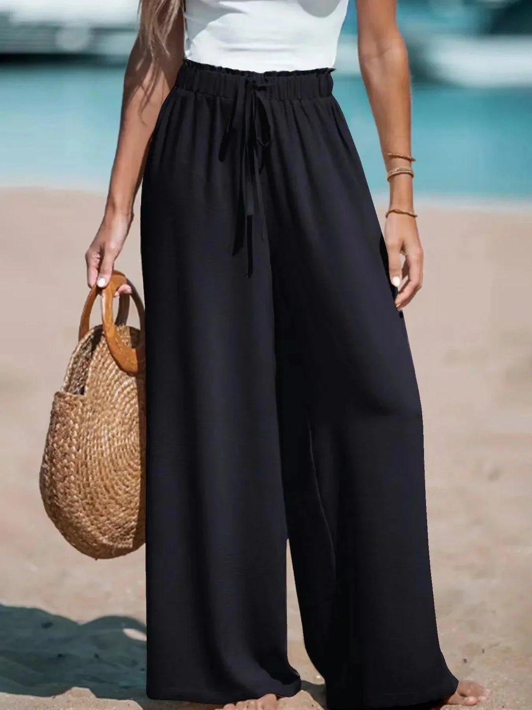 Palazzo Pants for Women – High Waisted Wide Leg Pants with Tie Waist, Flowy Casual Trousers