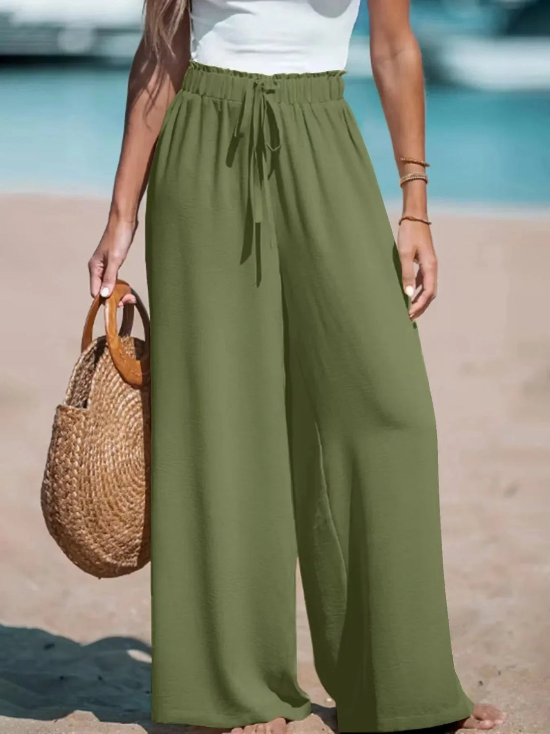 Palazzo Pants for Women – High Waisted Wide Leg Pants with Tie Waist, Flowy Casual Trousers