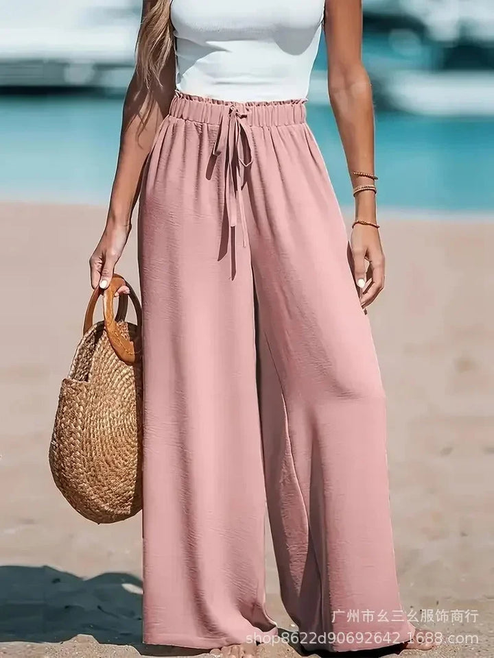 Palazzo Pants for Women – High Waisted Wide Leg Pants with Tie Waist, Flowy Casual Trousers