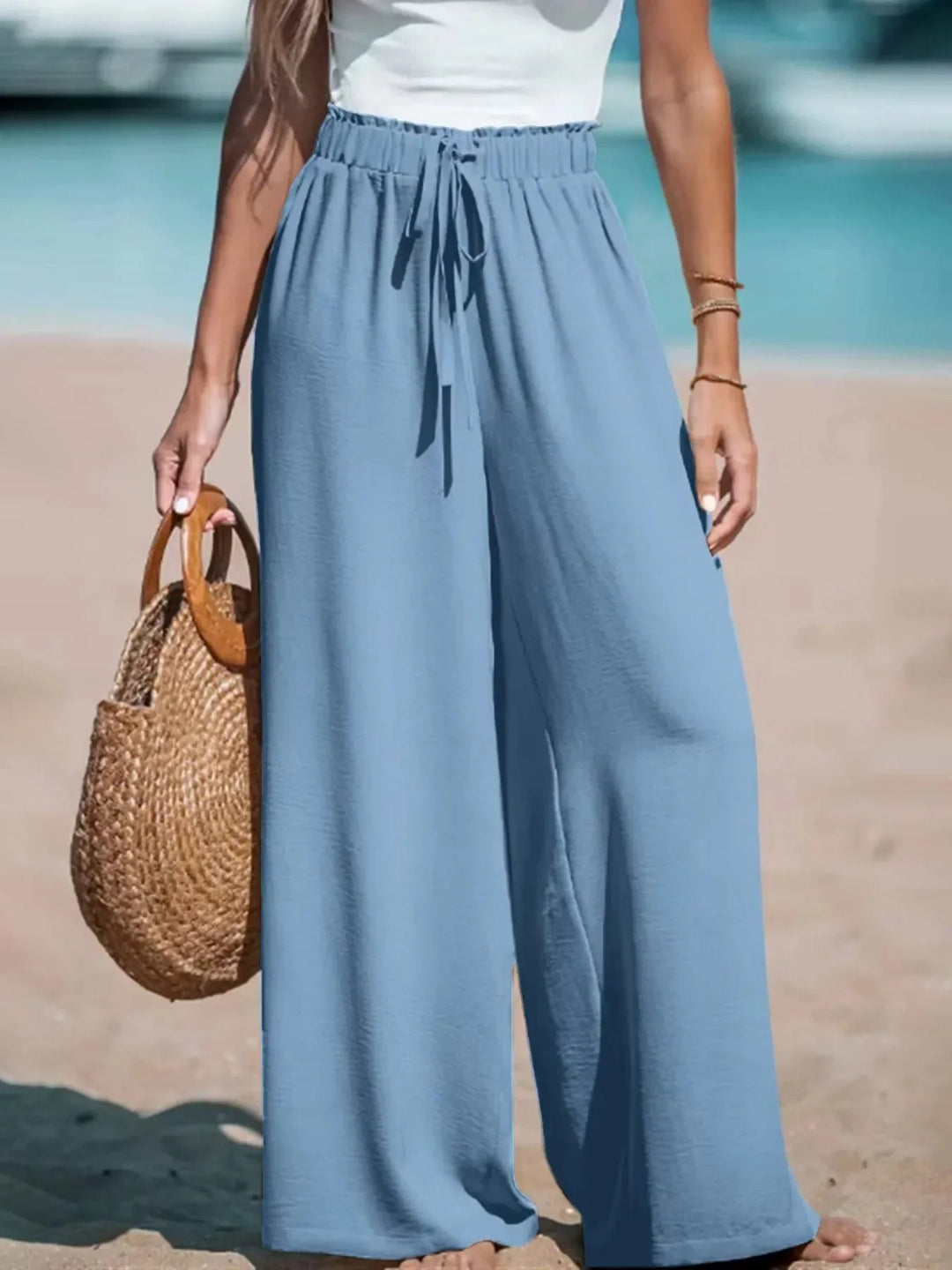 Palazzo Pants for Women – High Waisted Wide Leg Pants with Tie Waist, Flowy Casual Trousers