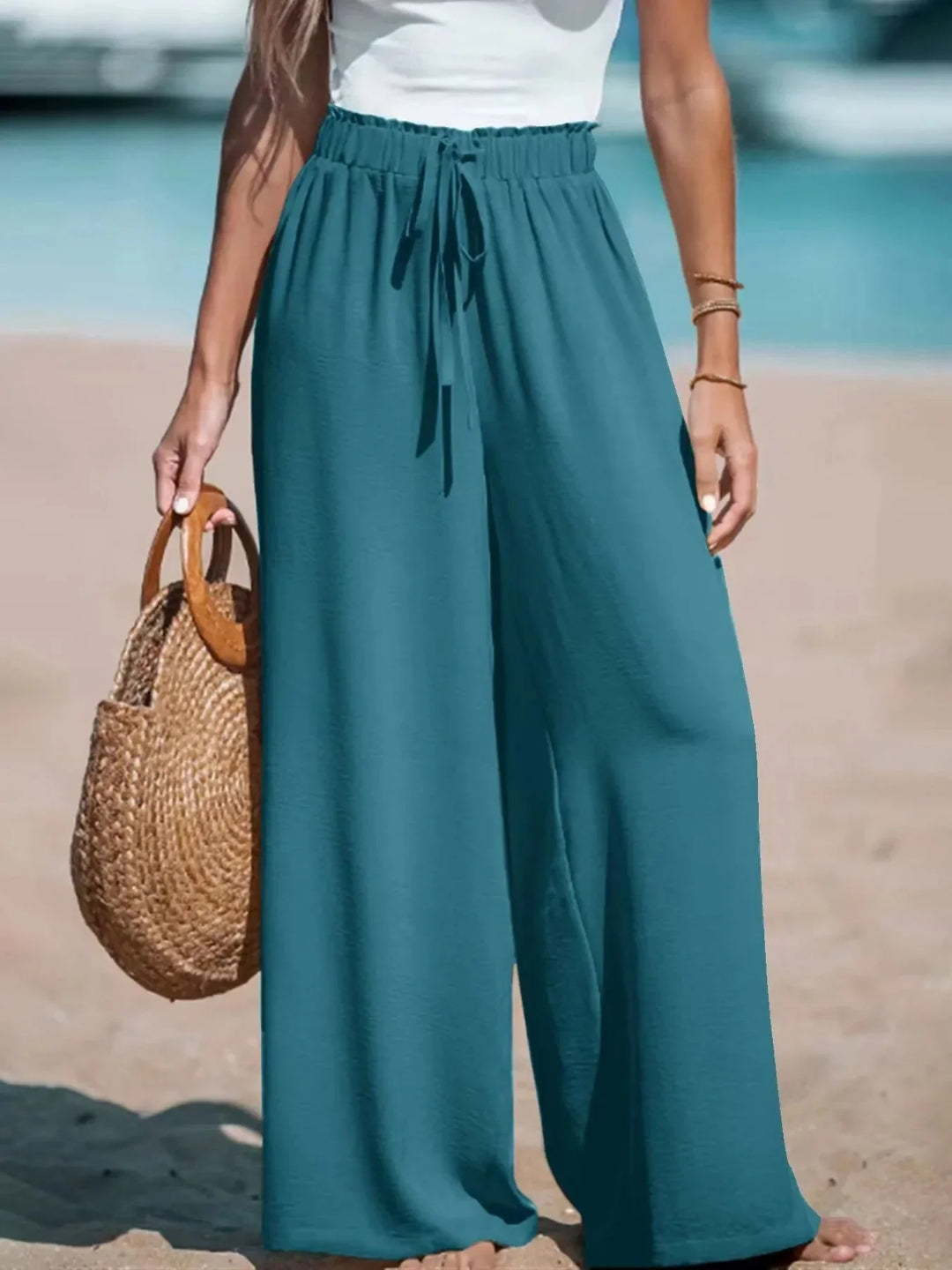 Palazzo Pants for Women – High Waisted Wide Leg Pants with Tie Waist, Flowy Casual Trousers