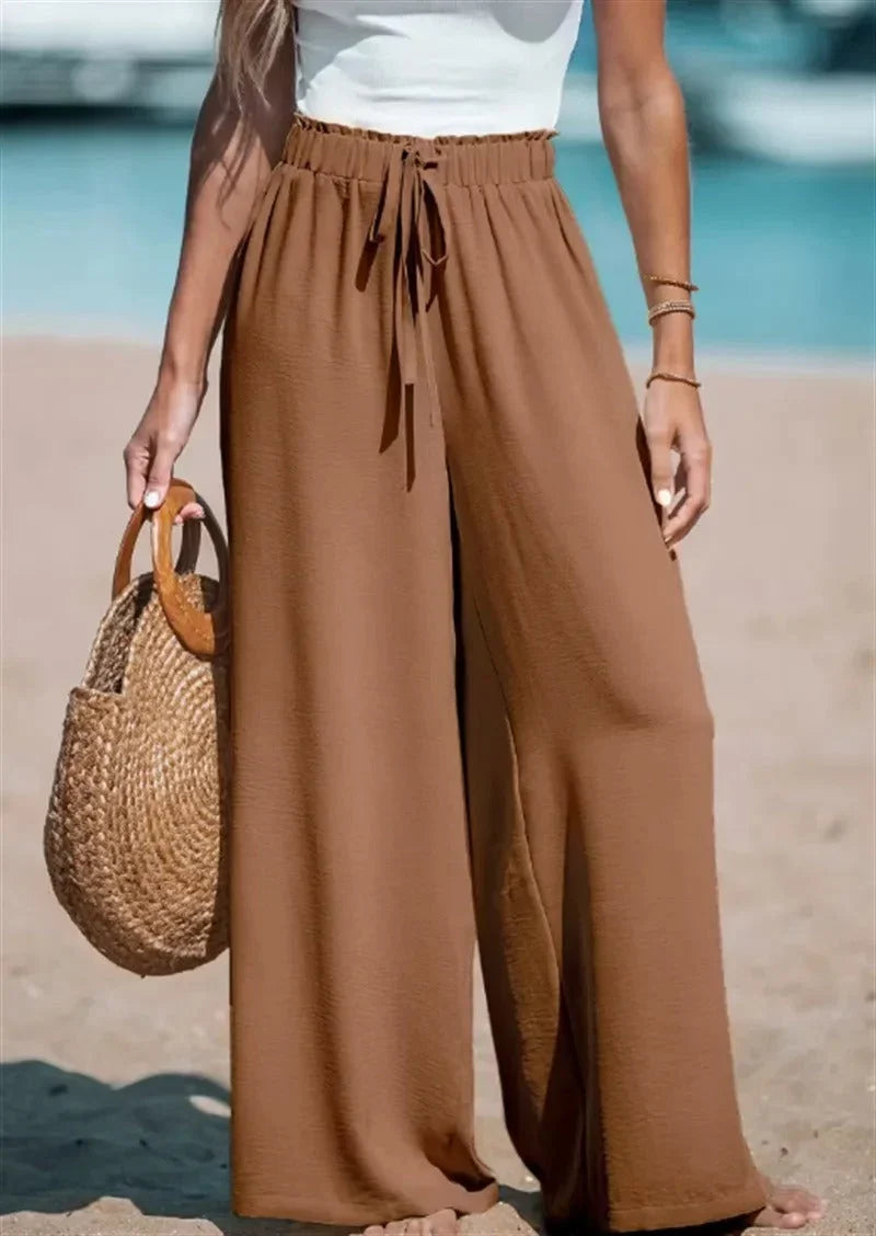 Palazzo Pants for Women – High Waisted Wide Leg Pants with Tie Waist, Flowy Casual Trousers