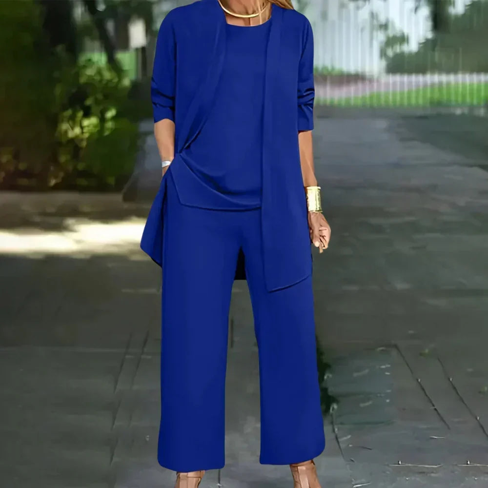 Three Piece Pantsuit for Women – Tailored Blazer, Top and Trousers Suit Set, Office and Event Outfit