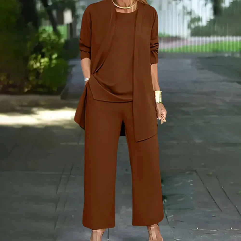Three Piece Pantsuit for Women – Tailored Blazer, Top and Trousers Suit Set, Office and Event Outfit