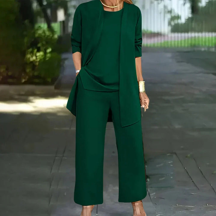 Three Piece Pantsuit for Women – Tailored Blazer, Top and Trousers Suit Set, Office and Event Outfit