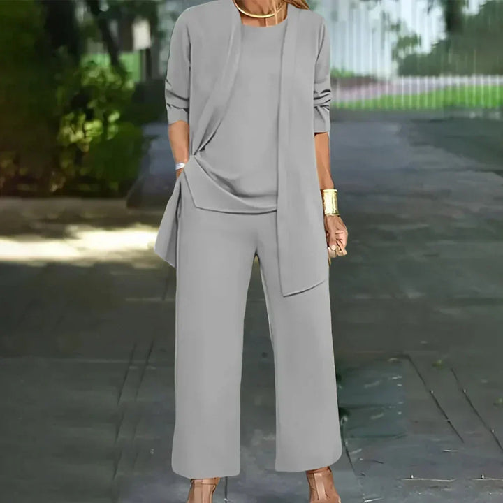 Three Piece Pantsuit for Women – Tailored Blazer, Top and Trousers Suit Set, Office and Event Outfit