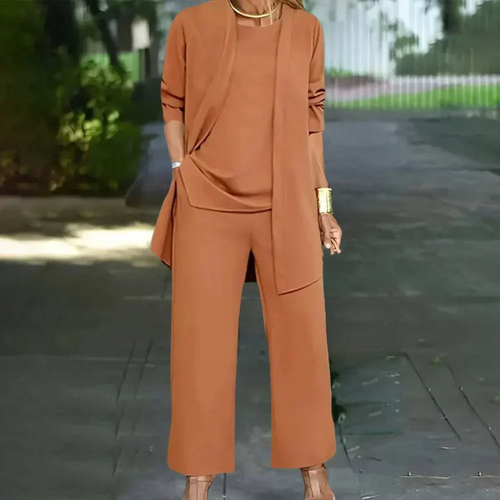 Three Piece Pantsuit for Women – Tailored Blazer, Top and Trousers Suit Set, Office and Event Outfit