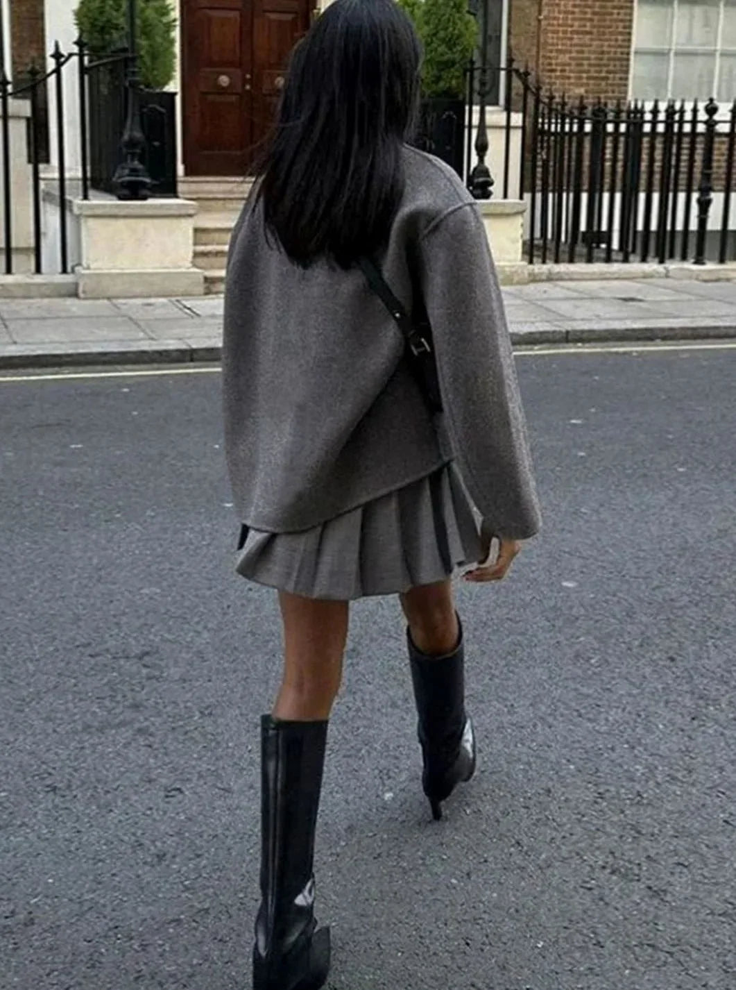 Double Breasted Pea Coat for Women – Stand Collar Loose Fit Winter Coat in Taupe, Gray, Black, Khaki