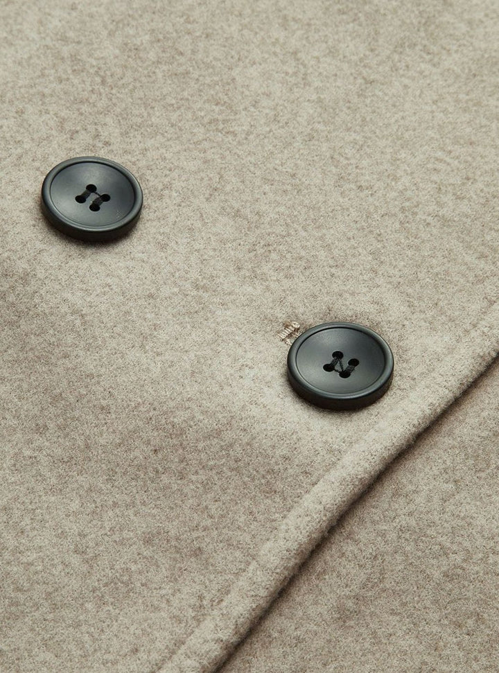 Double Breasted Pea Coat for Women – Stand Collar Loose Fit Winter Coat in Taupe, Gray, Black, Khaki