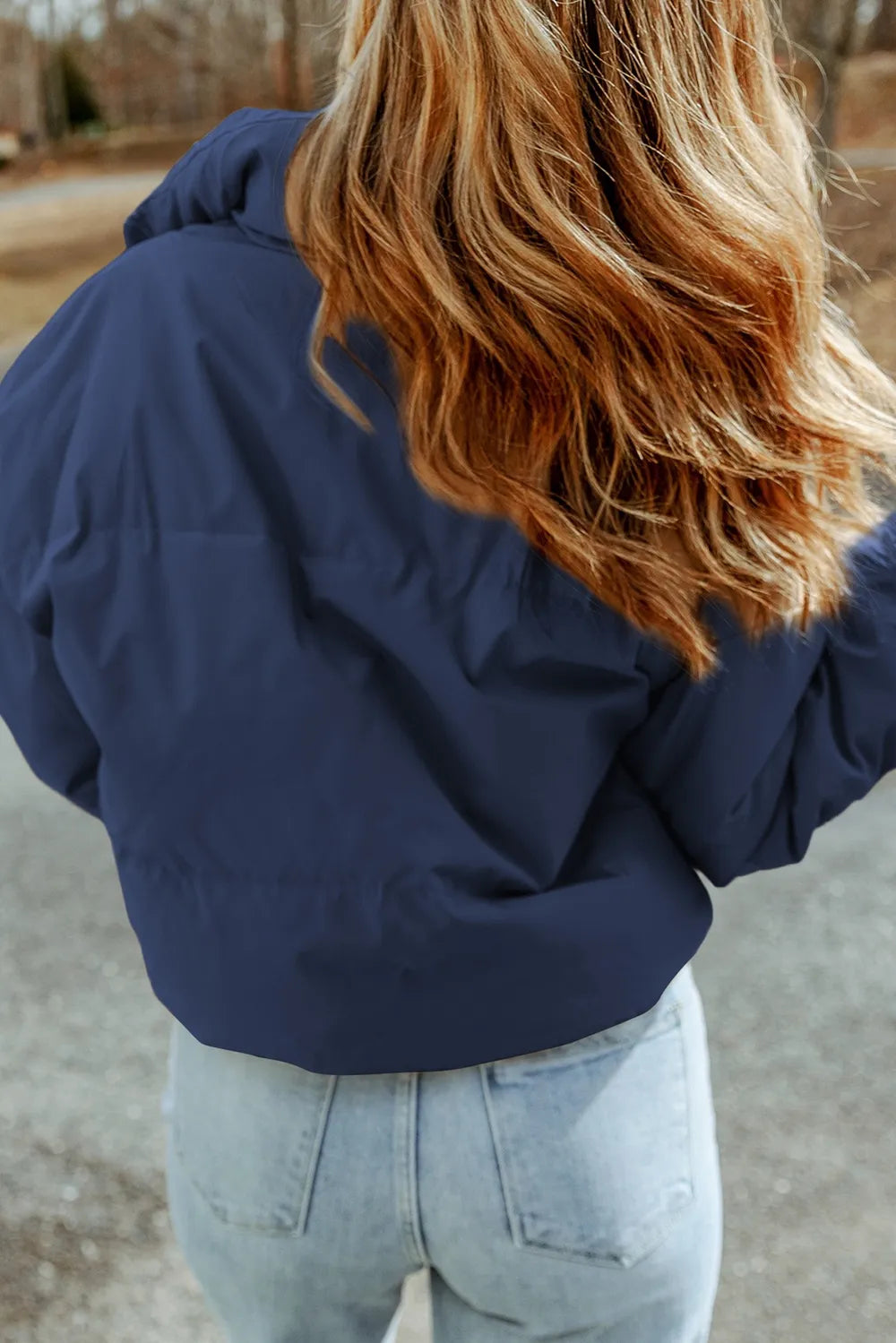 Lined Puffer Jacket for Women – Stand Collar Zip Front Winter Jacket in Tan, Moss, Cobalt Blue