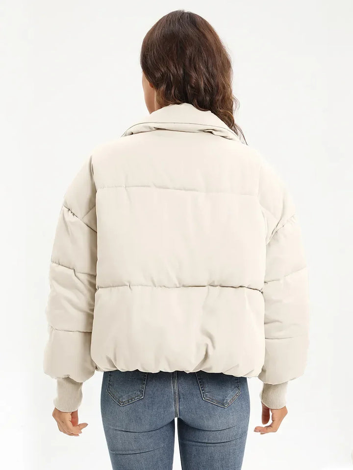Turtleneck Puffer Jacket for Women – Zip Up Quilted Winter Coat with High Neck, Warm Puffer in Cream, Black, Camel