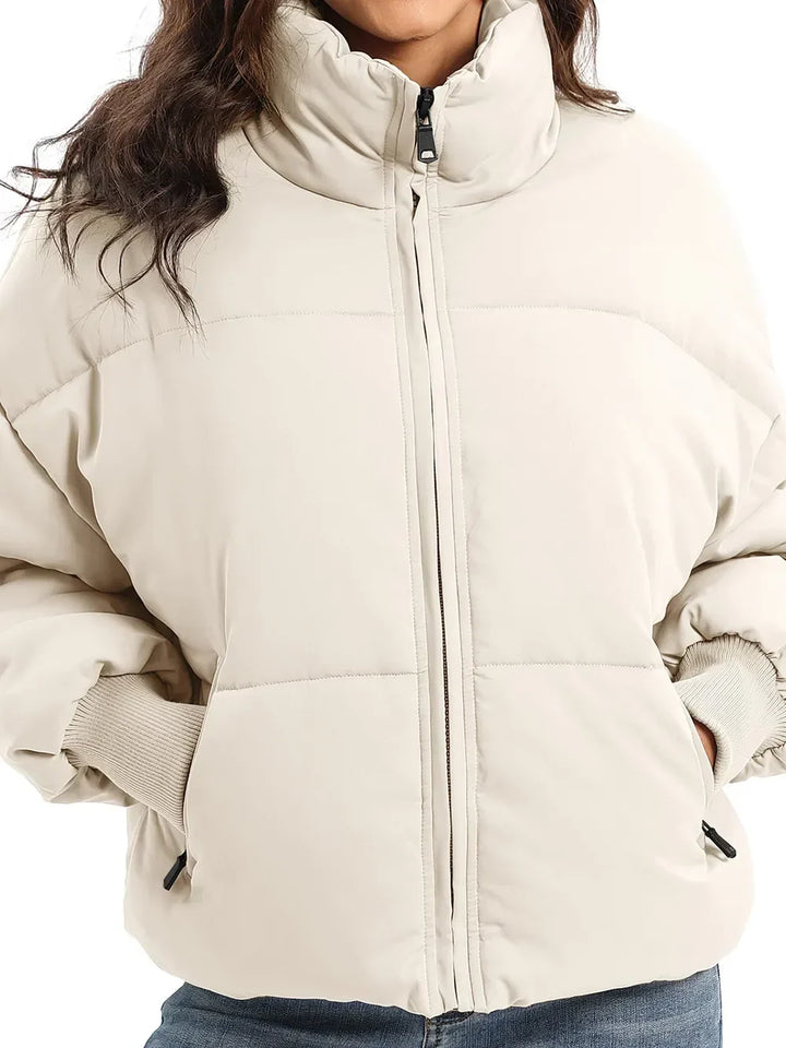Turtleneck Puffer Jacket for Women – Zip Up Quilted Winter Coat with High Neck, Warm Puffer in Cream, Black, Camel