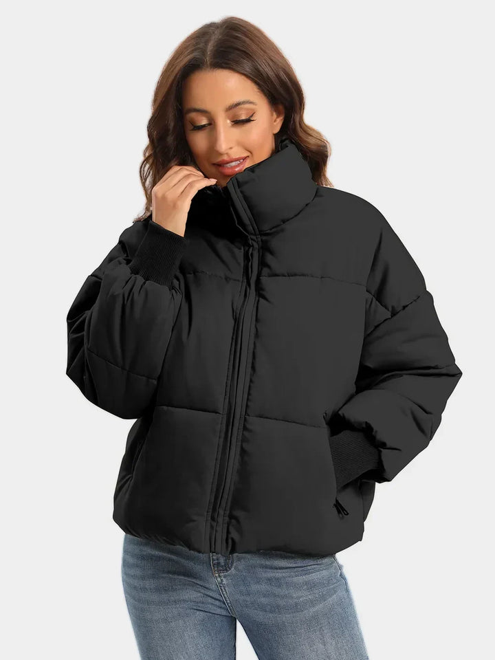Turtleneck Puffer Jacket for Women – Zip Up Quilted Winter Coat with High Neck, Warm Puffer in Cream, Black, Camel