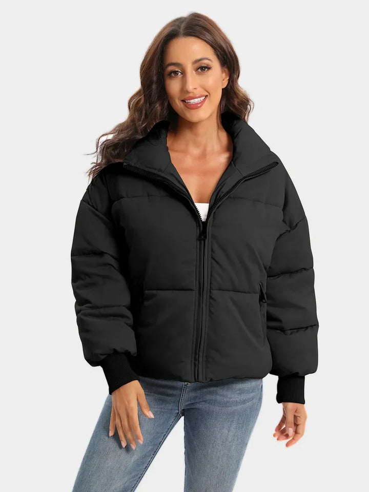 Turtleneck Puffer Jacket for Women – Zip Up Quilted Winter Coat with High Neck, Warm Puffer in Cream, Black, Camel