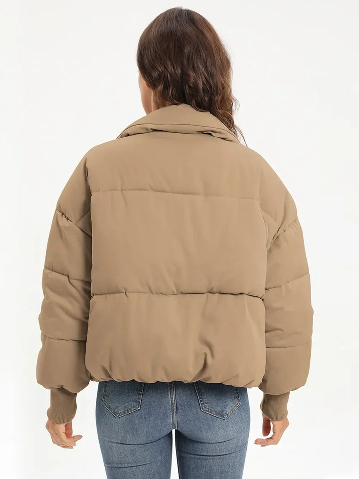 Turtleneck Puffer Jacket for Women – Zip Up Quilted Winter Coat with High Neck, Warm Puffer in Cream, Black, Camel