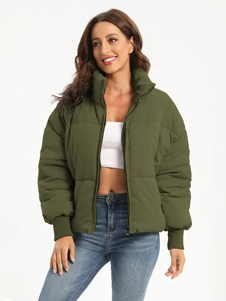 Turtleneck Puffer Jacket for Women – Zip Up Quilted Winter Coat with High Neck, Warm Puffer in Cream, Black, Camel