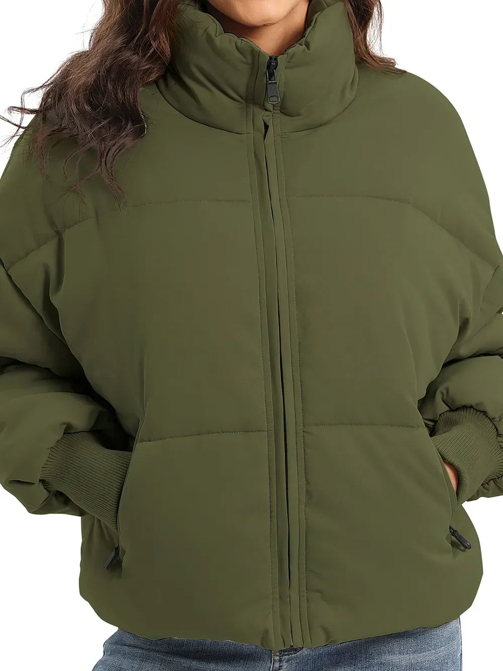 Turtleneck Puffer Jacket for Women – Zip Up Quilted Winter Coat with High Neck, Warm Puffer in Cream, Black, Camel