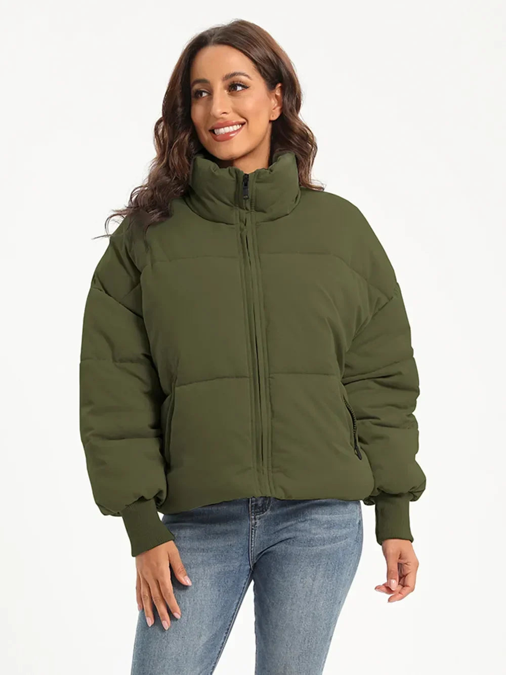 Turtleneck Puffer Jacket for Women – Zip Up Quilted Winter Coat with High Neck, Warm Puffer in Cream, Black, Camel