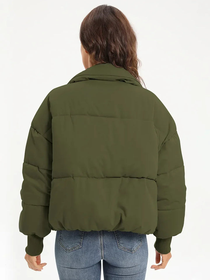 Turtleneck Puffer Jacket for Women – Zip Up Quilted Winter Coat with High Neck, Warm Puffer in Cream, Black, Camel