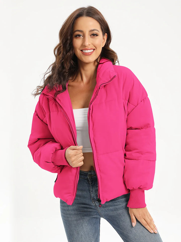 Turtleneck Puffer Jacket for Women – Zip Up Quilted Winter Coat with High Neck, Warm Puffer in Cream, Black, Camel