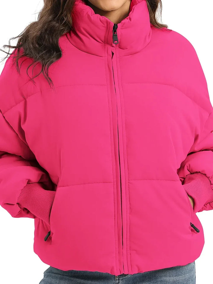 Turtleneck Puffer Jacket for Women – Zip Up Quilted Winter Coat with High Neck, Warm Puffer in Cream, Black, Camel