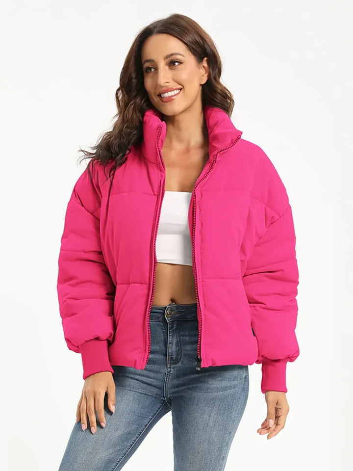 Turtleneck Puffer Jacket for Women – Zip Up Quilted Winter Coat with High Neck, Warm Puffer in Cream, Black, Camel