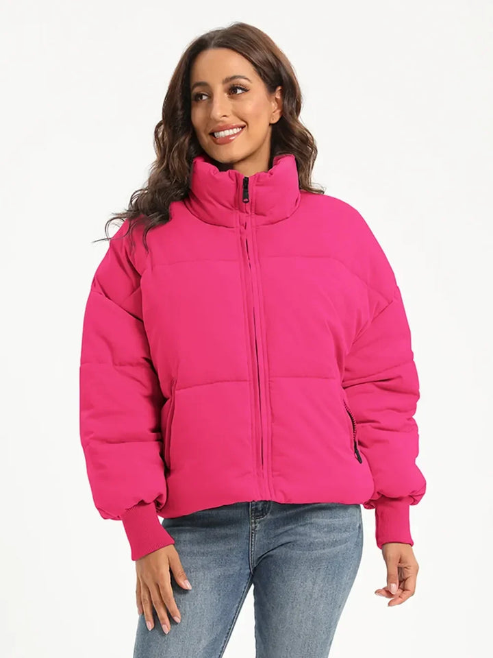 Turtleneck Puffer Jacket for Women – Zip Up Quilted Winter Coat with High Neck, Warm Puffer in Cream, Black, Camel