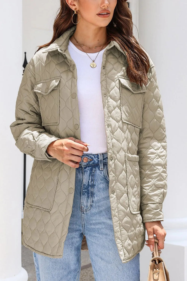 Diamond Quilted Jacket for Women – Collared Snap Front Lightweight Barn Jacket, Classic Fall Outerwear