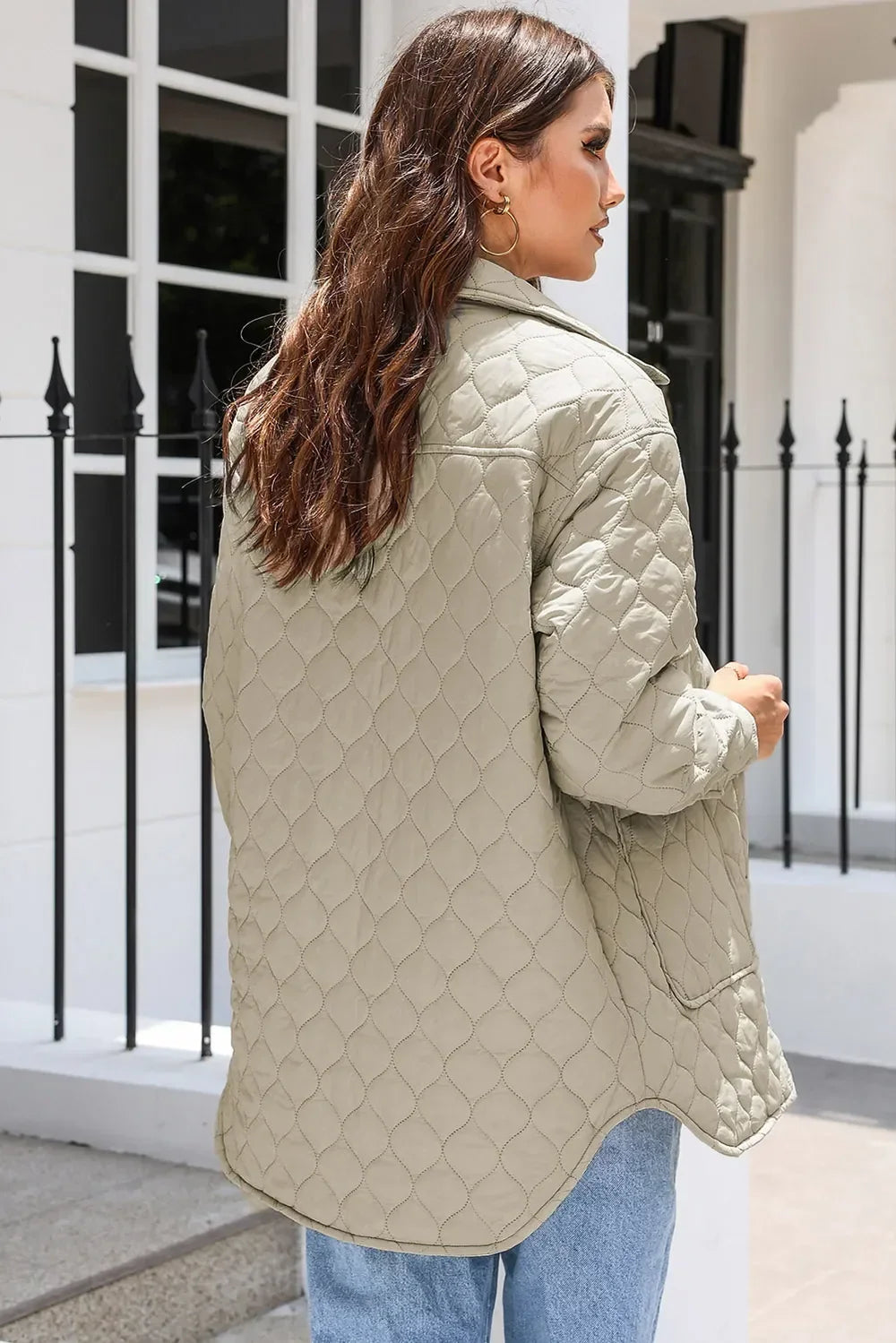 Diamond Quilted Jacket for Women – Collared Snap Front Lightweight Barn Jacket, Classic Fall Outerwear