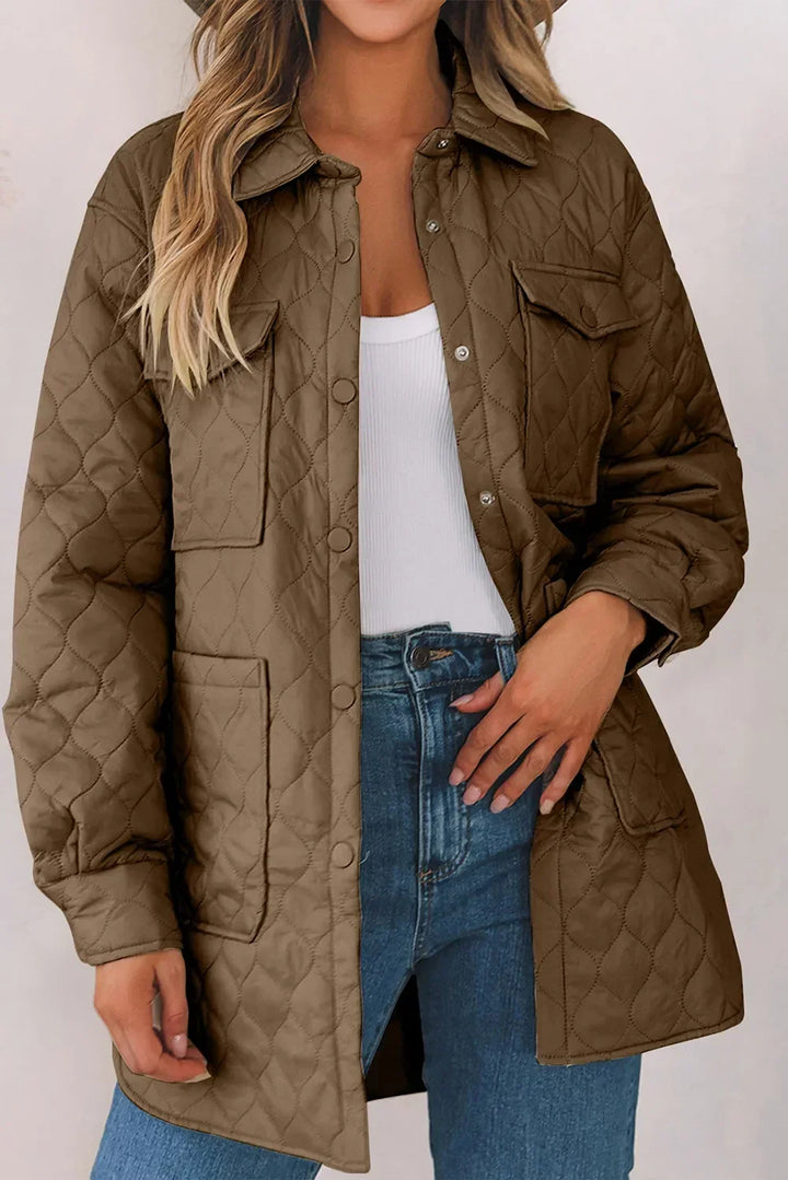 Diamond Quilted Jacket for Women – Collared Snap Front Lightweight Barn Jacket, Classic Fall Outerwear