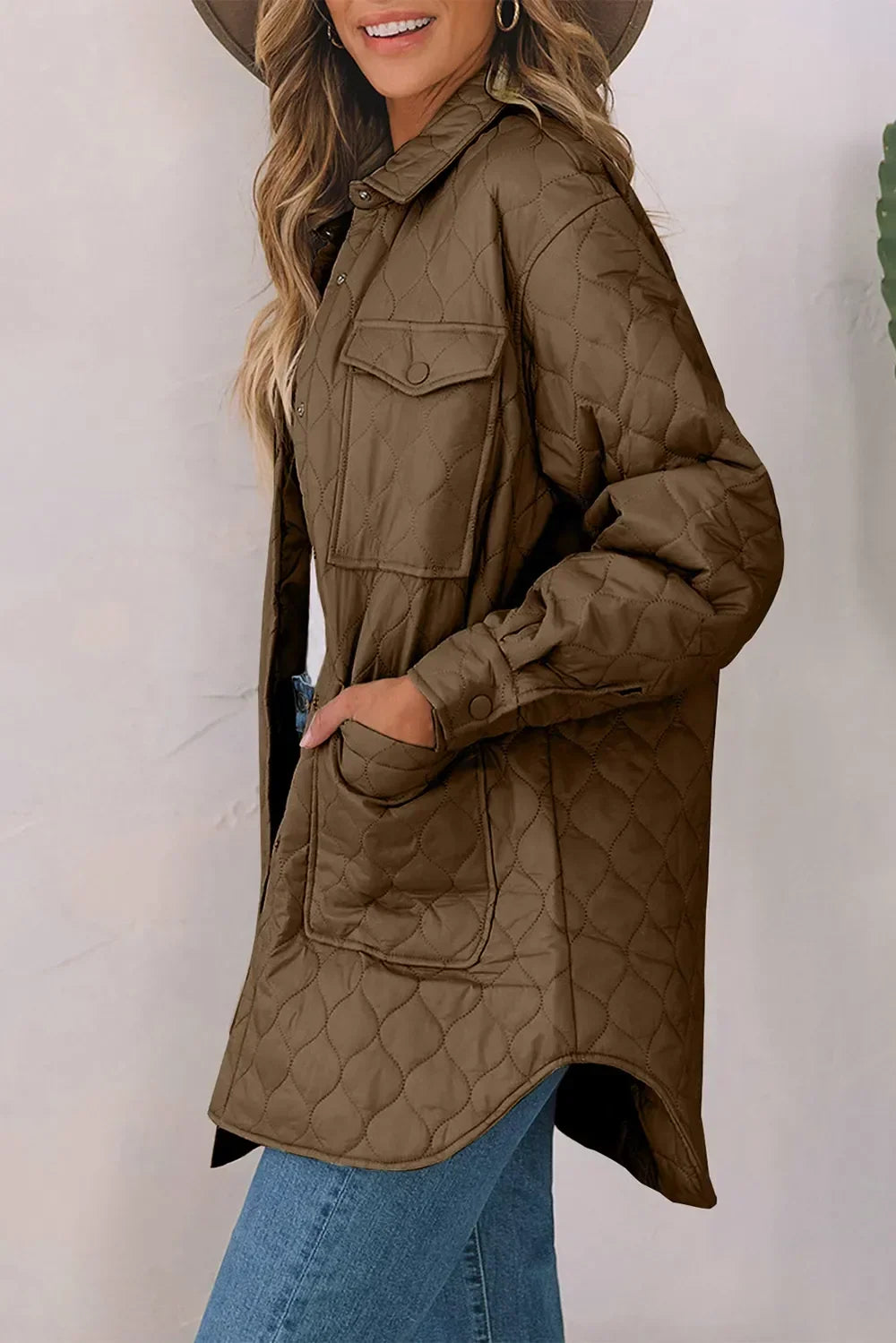 Diamond Quilted Jacket for Women – Collared Snap Front Lightweight Barn Jacket, Classic Fall Outerwear