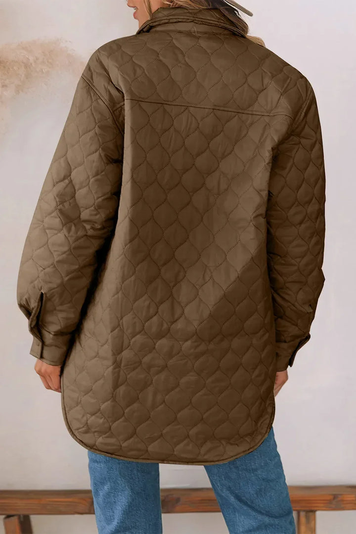 Diamond Quilted Jacket for Women – Collared Snap Front Lightweight Barn Jacket, Classic Fall Outerwear
