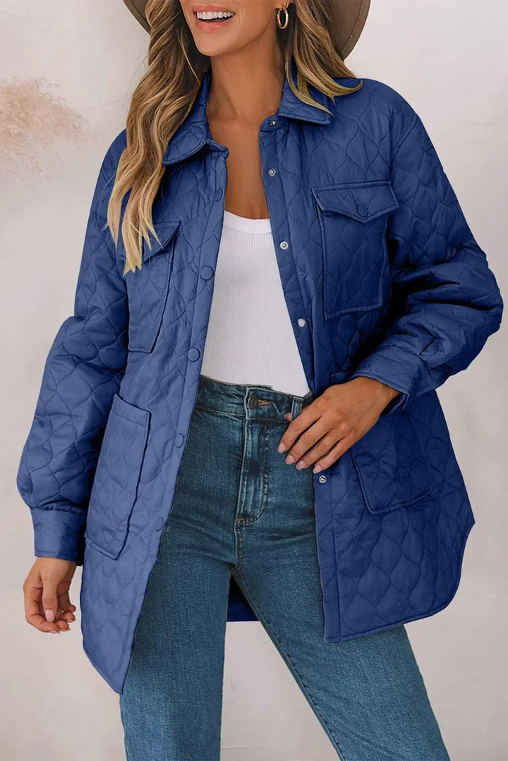 Diamond Quilted Jacket for Women – Collared Snap Front Lightweight Barn Jacket, Classic Fall Outerwear