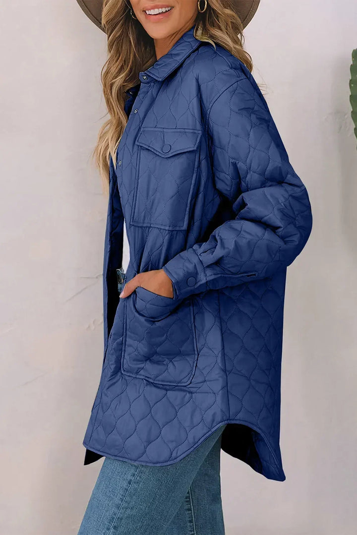 Diamond Quilted Jacket for Women – Collared Snap Front Lightweight Barn Jacket, Classic Fall Outerwear