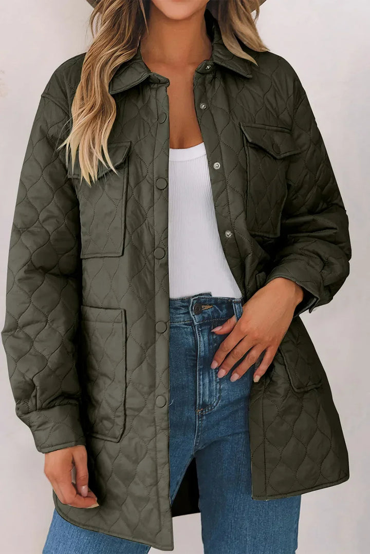 Diamond Quilted Jacket for Women – Collared Snap Front Lightweight Barn Jacket, Classic Fall Outerwear