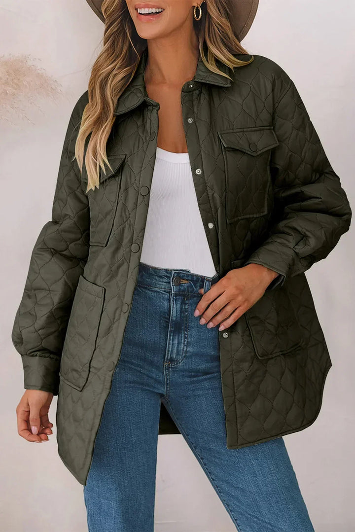 Diamond Quilted Jacket for Women – Collared Snap Front Lightweight Barn Jacket, Classic Fall Outerwear