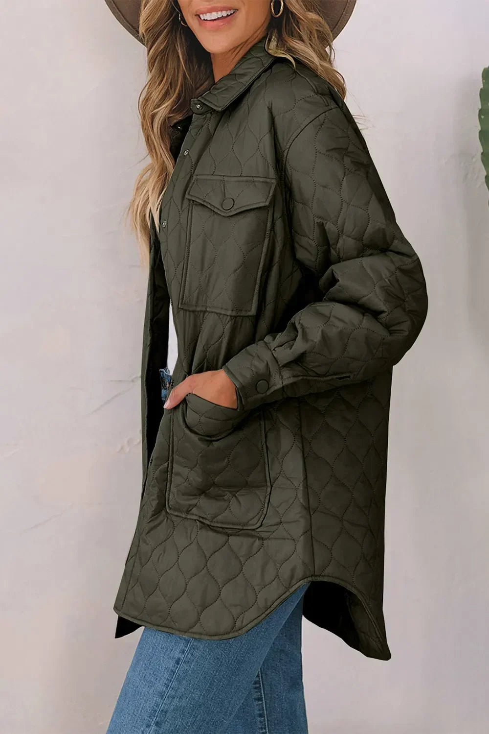 Diamond Quilted Jacket for Women – Collared Snap Front Lightweight Barn Jacket, Classic Fall Outerwear