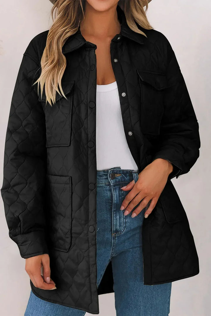 Diamond Quilted Jacket for Women – Collared Snap Front Lightweight Barn Jacket, Classic Fall Outerwear