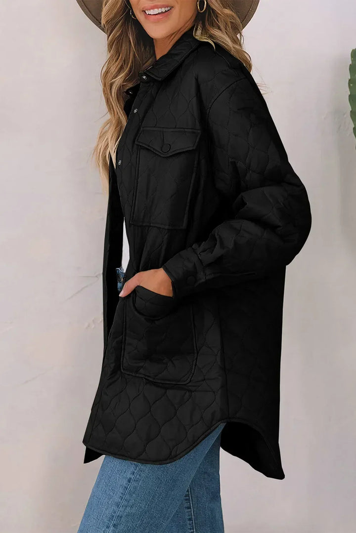 Diamond Quilted Jacket for Women – Collared Snap Front Lightweight Barn Jacket, Classic Fall Outerwear