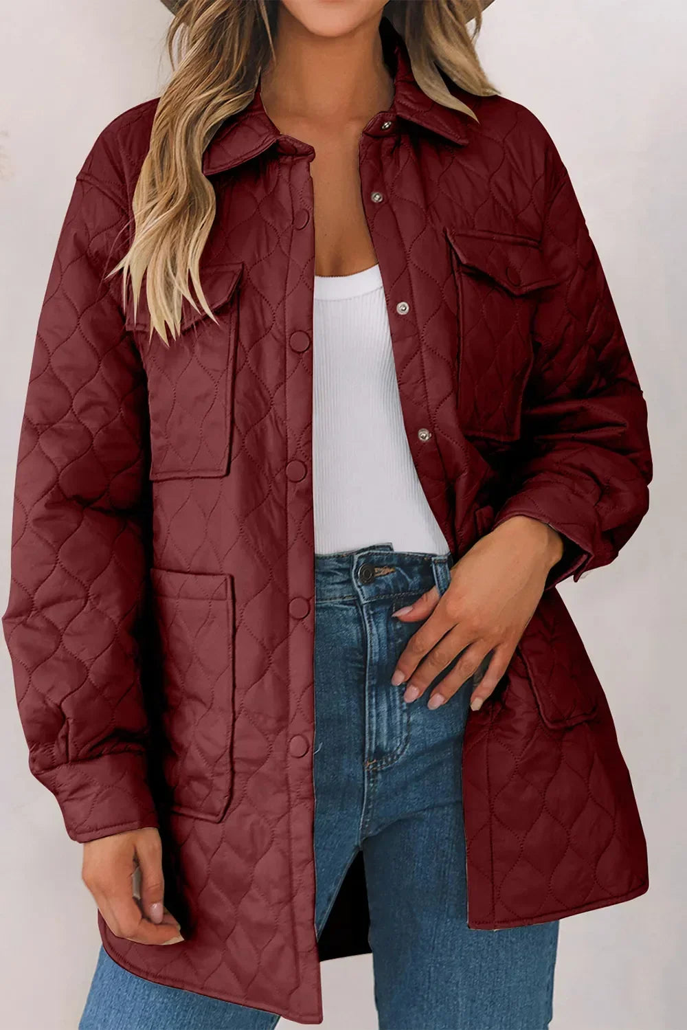 Diamond Quilted Jacket for Women – Collared Snap Front Lightweight Barn Jacket, Classic Fall Outerwear